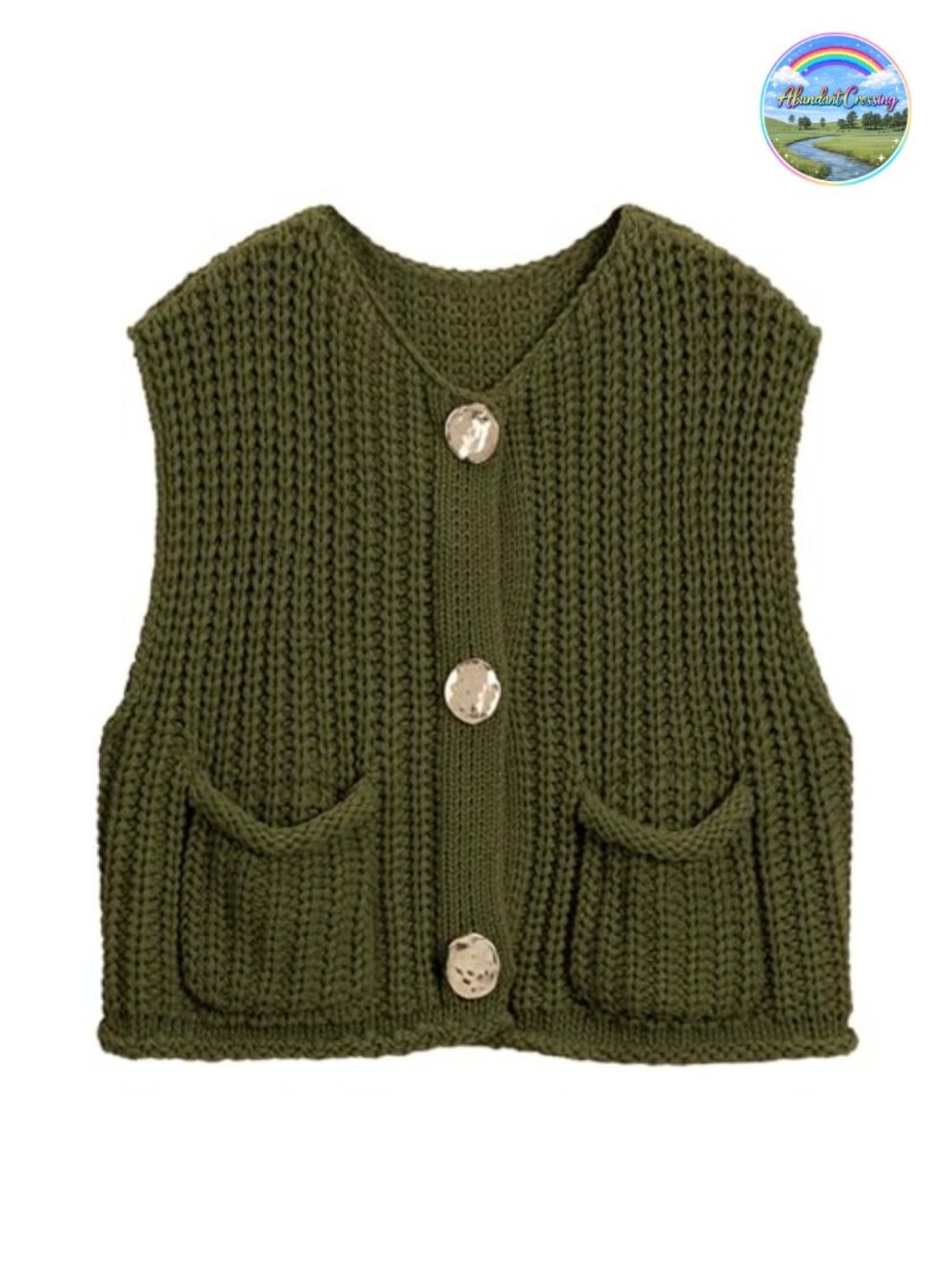 Crochet Sweater Vest Button Down Knit Sleeveless Crew Neck Loose Fit Women